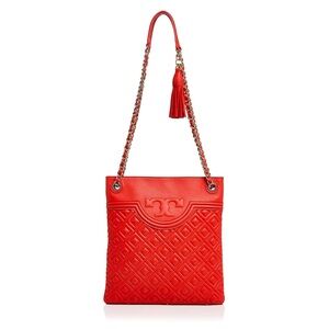 Tory Burch Fleming Swingpack Crossbody Bag, Red Quilted Leather with Tassel